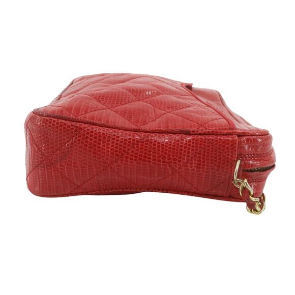 Chanel Lizard Camera Bag Vintage Tassel CC Exotic Red/Gold Rare Shoulder Leather - Picture 3 of 13